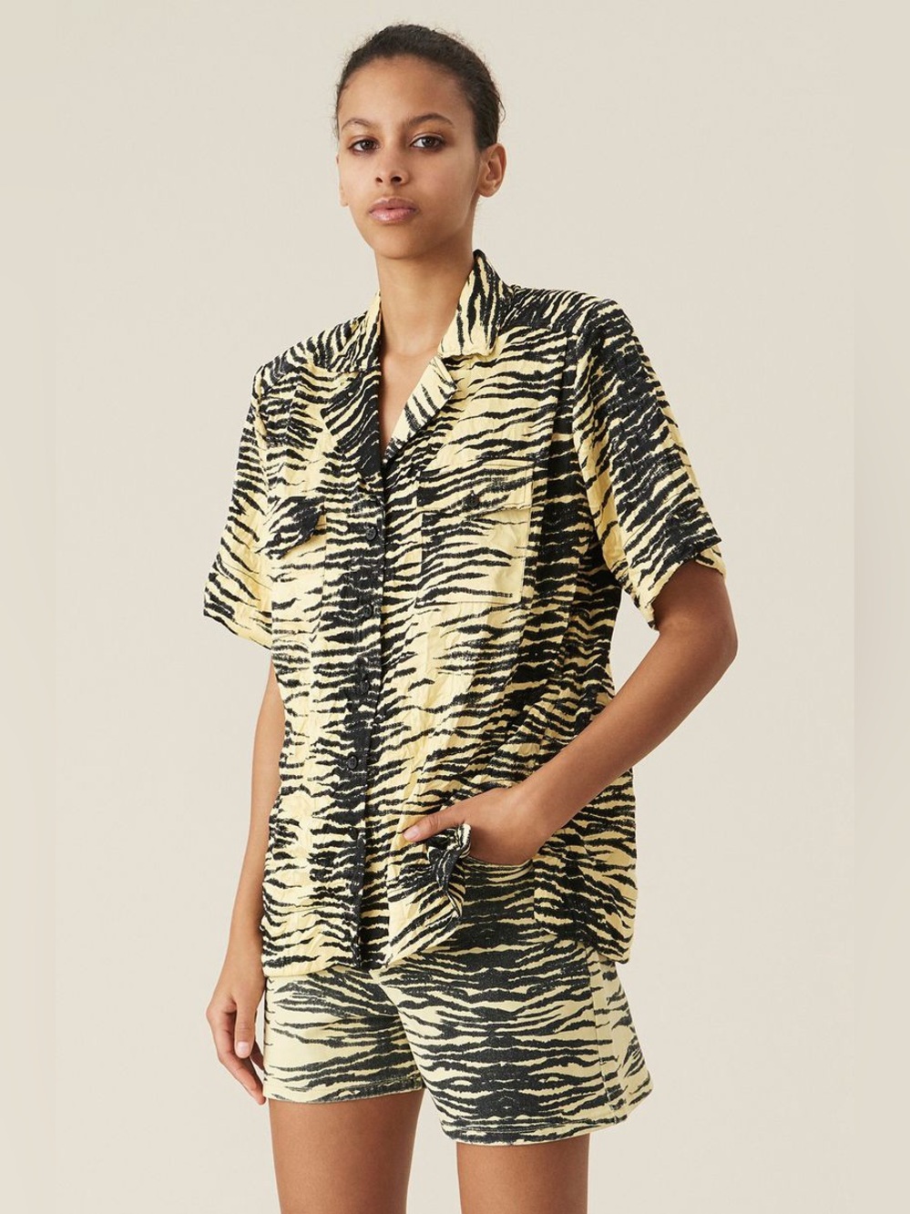 Ganni Yellow and Black Tiger-Stripe T-shirt